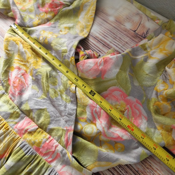 Express Floral Mini Dress M Pastel Tiered Wedding Guest Resort Date Night Yellow - Picture 10 of 14